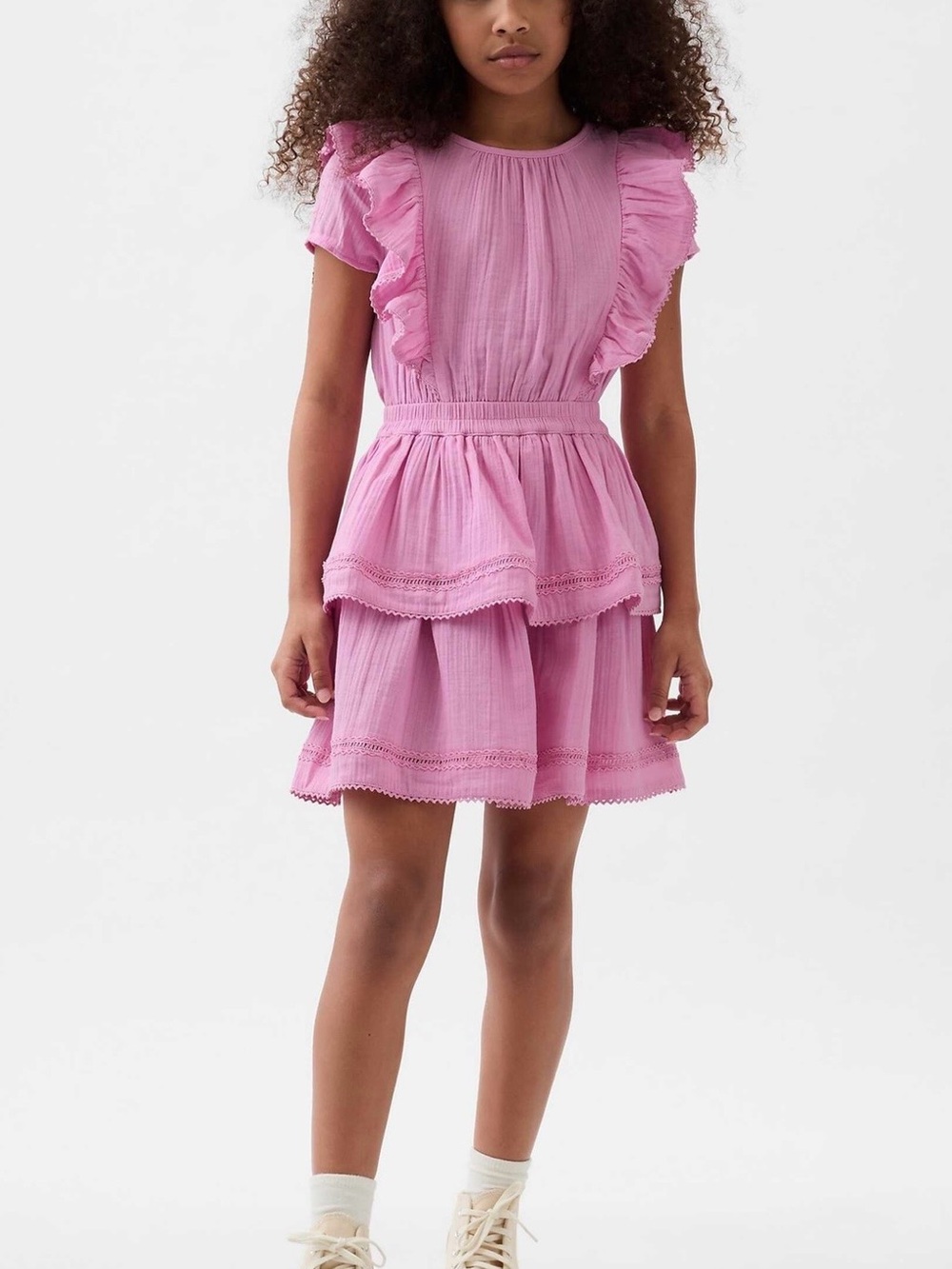 GAP Pink Ruffle Tiered Cotton Dress